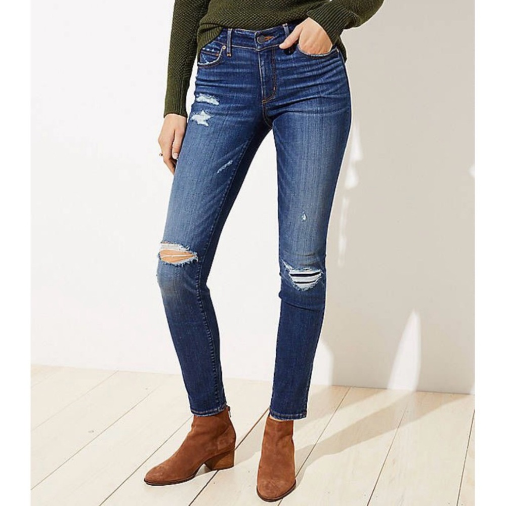 LOFT Dark Wash Distressed Modern Skinny Jeans Size 6